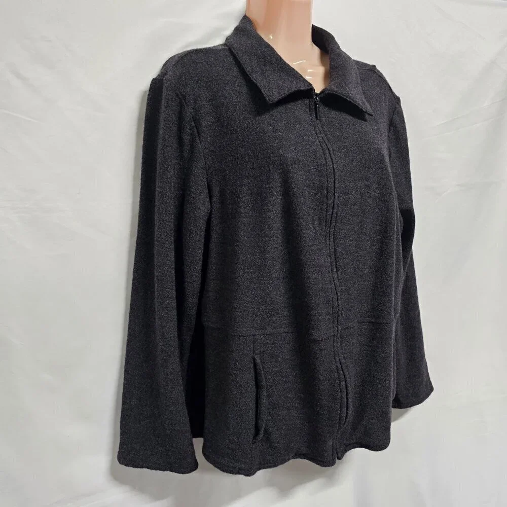 Eileen Fisher Full Zip 100 Wool Jacket Women Size 1X Dark Gray Pockets